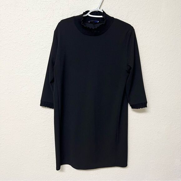 Zara Basic 3/4 Sleeve Black Mock Neck Ruffle Mini Dress Classic Women's Size L - Picture 1 of 7